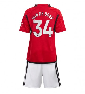 Lacne Dětský Futbalové dres Manchester United Donny van de Beek #34 2023-24 Krátky Rukáv - Domáci (+ trenírky)